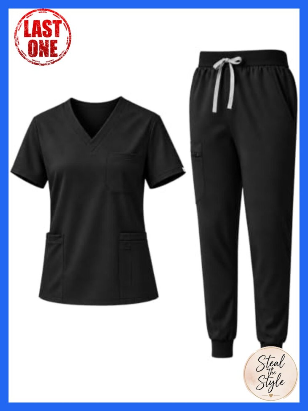 Women's Scrub Set V-Neck Top Jogger Pants 4-Way Stretch 9 Pockets